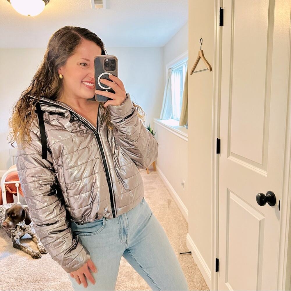 NWT LeBlog Silver Metallic Puffer Jacket Medium